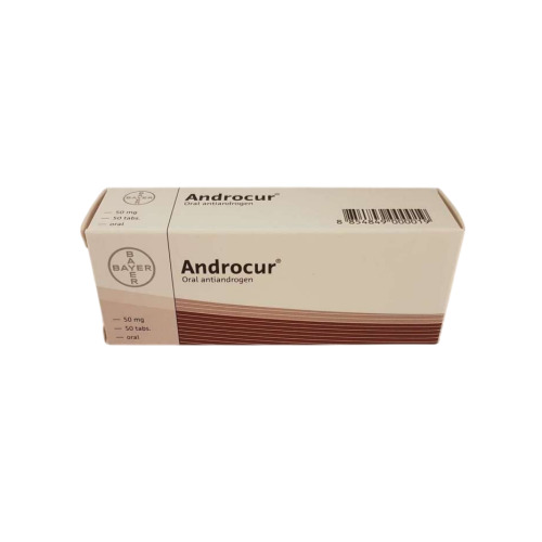 Androcur 50mg (Cyproterone Acetate) Bayer branded packaging with multiple blister packs