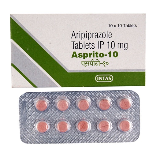 Asprito 10 silver blister pack with aripiprazole tablets, long-term therapy for schizophrenia, bipolar disorder, and treatment-resistant depression, ZarvyPharm online pharmacy