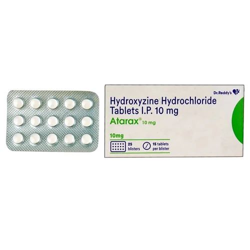 Atarax 10mg 375 tablets box with product label and tablet strip