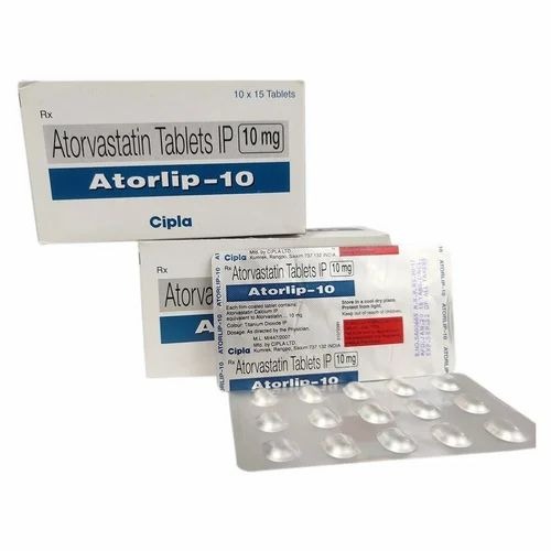 Atorlip 10mg silver blister strip with labeled dosage and product details