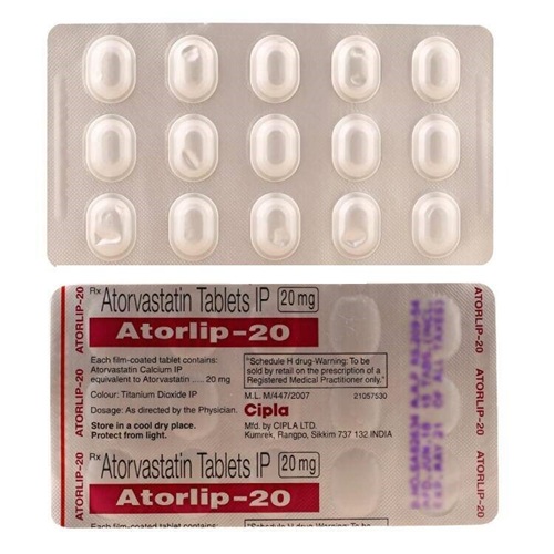 Atorlip 20mg silver blister strip with dosage details and product label