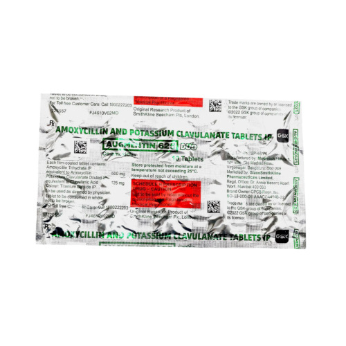 Augmentin 625 DUO (Amoxicillin + Clavulanic Acid) GSK branded carton with multiple blister packs