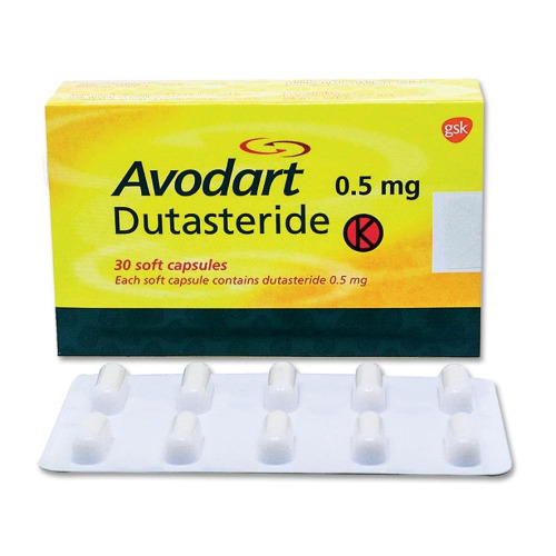 Avodart 0.5mg 30 Capsules pack – dutasteride box with capsule blister strip for BPH and male pattern baldness