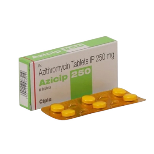 Azicip 250mg box and orange blister strip containing 6 tablets