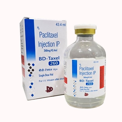 Bd-Taxel 260 (Paclitaxel) injection 260mg 43.4ml amber vial with branded carton packaging for chemotherapy oncology therapy online pharmacy