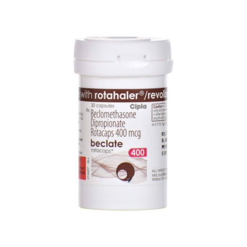 Beclate 400 Rotacaps bottle with label front view