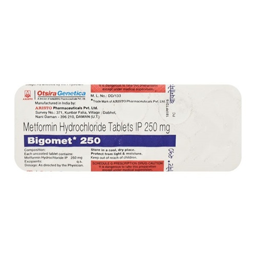 Bigomet 250mg 100 Tablets box with outer carton