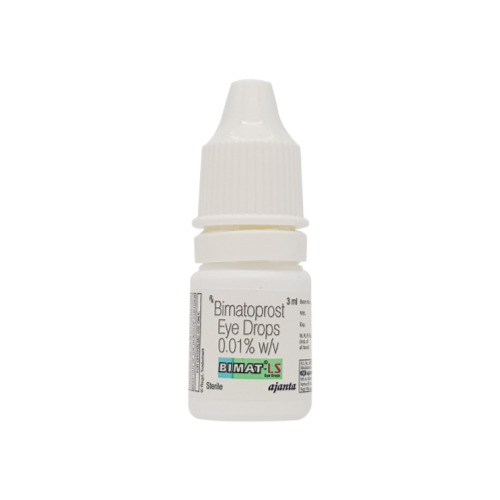 Bimat Eye Drops 3ml (Bimatoprost Ophthalmic Solution 0.03%) single white dropper bottle with printed label visible