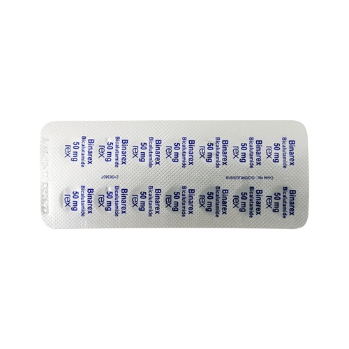 Binarex 50 blister strip close-up with tablets and imprint visible