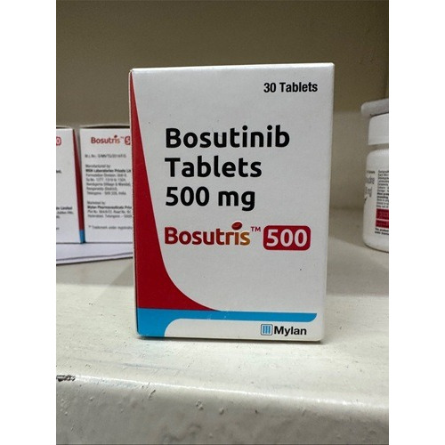 Bosutris 500 (Bosutinib) 500mg 30 tablets carton box angled display with bold red logo for oncology treatment online pharmacy