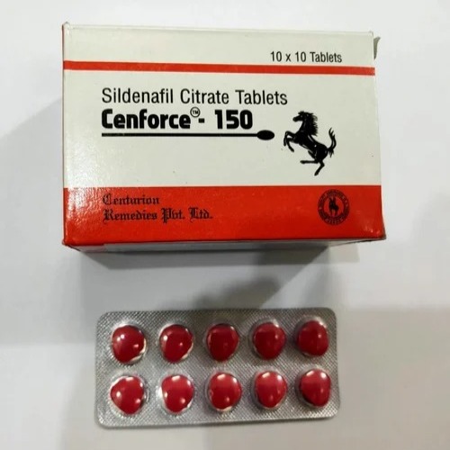 Cenforce 150mg (Sildenafil Citrate) branded carton with multiple red blister strips