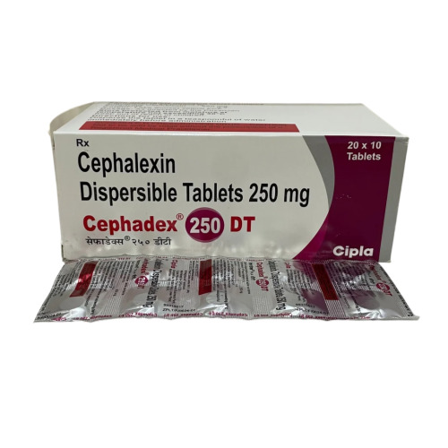 Cephadex 250 DT tablets box with multiple blister strips