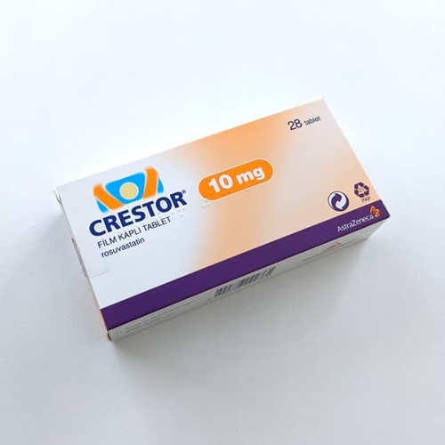 Crestor 10mg cholesterol-lowering statin outer packaging with product label
