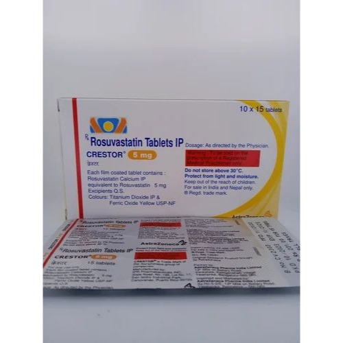 Crestor 5mg cholesterol-lowering tablets with product box and tablet sheet