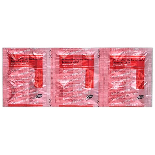 Cynomycin 100mg tablets blister strip close-up