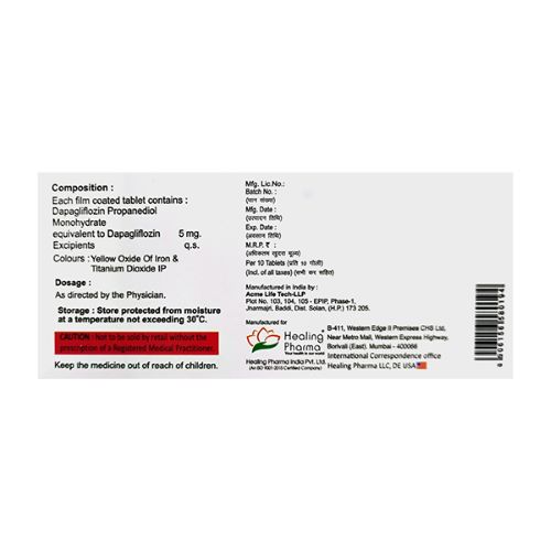 Dapasmart 5mg blister strip close-up, tablets and printed label details visible