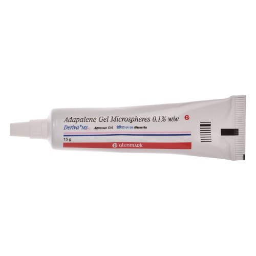 Deriva-MS Gel 10% (Adapalene + Clindamycin) close-up view of tube showing printed dosage label