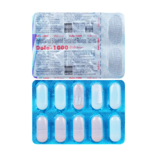 Dolo 1000 tablets blister strip with blue tablets