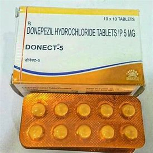 Close-up of Donect 10mg orange blister pack alongside outer box labeling