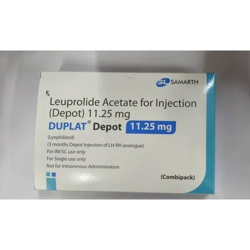 Duplat Depot 11.25 (Leuprolide Acetate) injection 11.25mg carton box angled display with kit contents for oncology supportive care online pharmacy