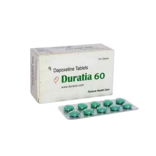 Duratia 60mg tablets in green color displayed with box and blister packs
