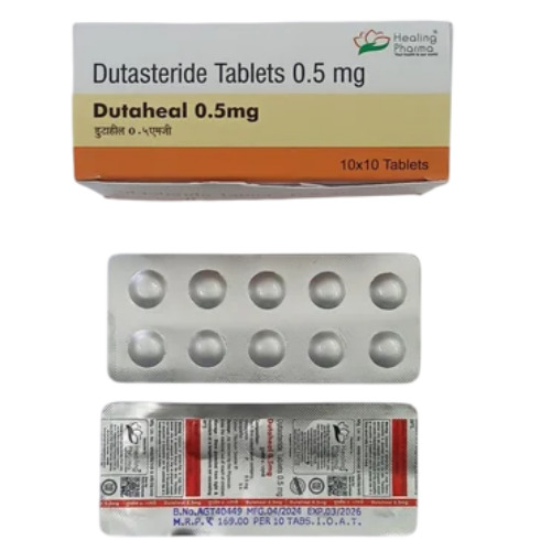 Dutaheal 0.5mg multiple blister strips with outer box, packaging and labels legible