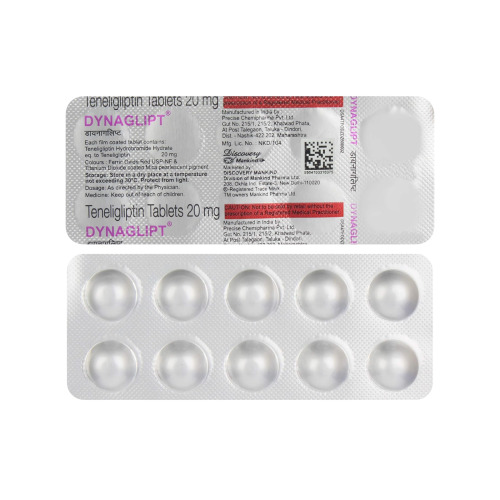 Dynaglipt 20 tablets silver blister pack back side with label