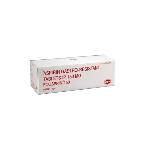 Ecosprin-150 350 tablets product carton box with brand label and blister packs