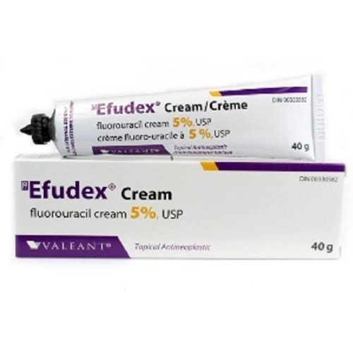Efudex 5% Cream topical chemotherapy tube and box with Valeant branding
