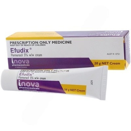 Efudix 5% Cream 20g tube and box with Valeant branding shown together