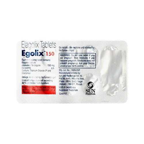 Egolix 150mg Elagolix foil blister strip with printed dosage label