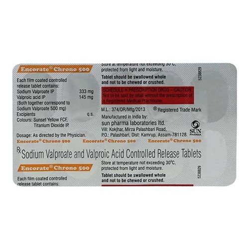 Encorate Chrono 500 100 Tablets blister strip close-up