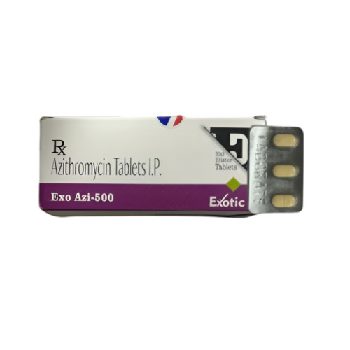 Exo Azi 500 tablets blister strip close-up