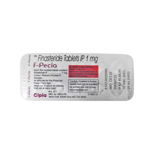 F-pecia 1mg 100 Tablets blister strip close-up – finasteride tablets for hair loss