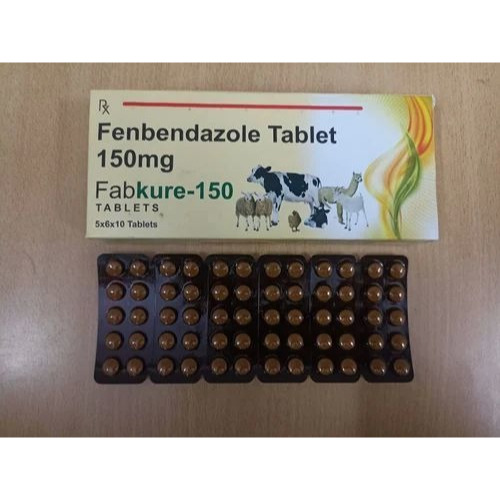 Fabkure 150 (Fenbendazole) 150mg veterinary dewormer 300 tablets blister tray close-up for livestock parasite treatment online pharmacy