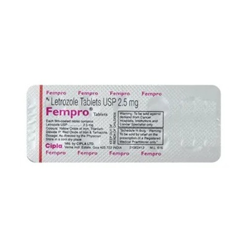 Fempro 2.5mg silver blister strip with yellow round tablets and dosage details