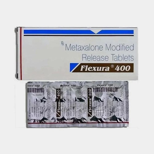 Flexura 400 blister strips close-up showing tablets and foil backing