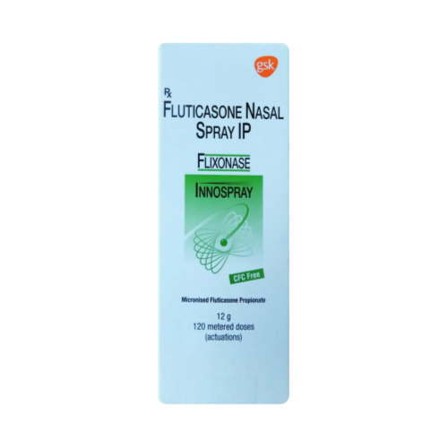 Flixonase Nasal Spray 120 MDI outer box packaging with green design