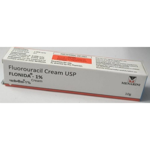 Flonida 1% Cream (Fluorouracil) 10g carton box with tube display for oncology dermatology treatment online pharmacy