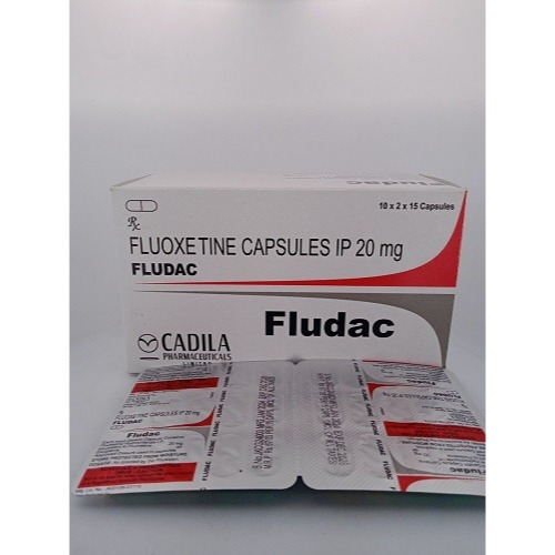 Fludac 20mg outer carton with multiple blister packs displayed for fluoxetine medication