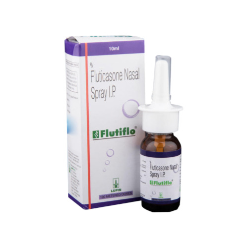 Flutiflo Nasal Spray 100 MDI Cipla branded box with nasal spray bottle