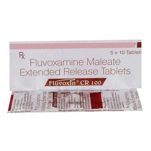 Fluvoxin CR 100 silver blister packaging with fluvoxamine maleate tablets, long-term SSRI therapy for depression, anxiety, and compulsive disorders, ZarvyPharm online pharmacy