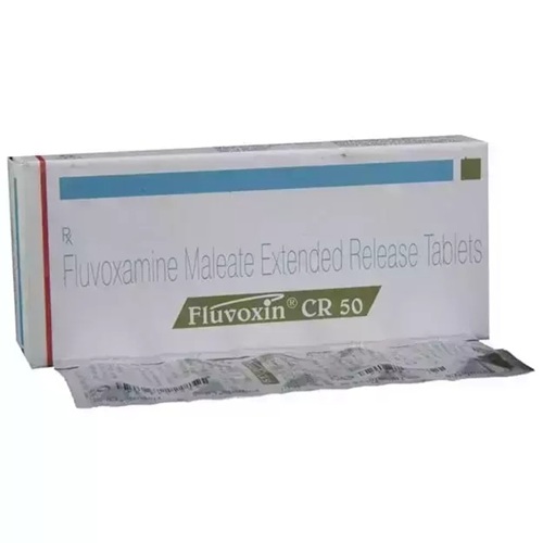 Fluvoxin CR 50 strip packaging with fluvoxamine maleate controlled-release tablets, long-term SSRI therapy for depression, anxiety, and compulsive disorders, ZarvyPharm online pharmacy