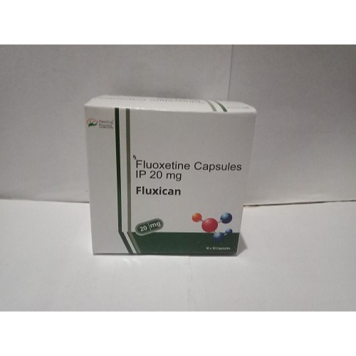 Fluxican 20 capsules box with blister pack side view