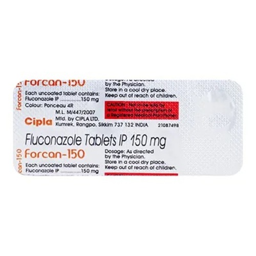 Forcan 150mg silver blister strip with pink tablets and printed dosage information