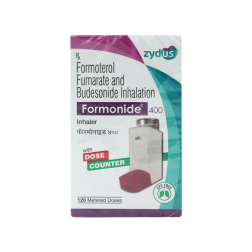 Formonide 400 Inhaler (Formoterol and Budesonide) box packaging with purple inhaler device