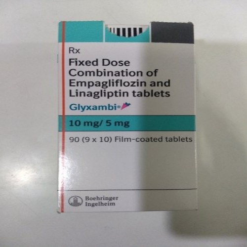 Glyxambi 10/5mg Boehringer Ingelheim box front view with dosage and composition printed
