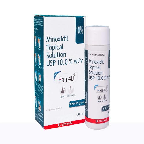 Hair4U 10% (Minoxidil) topical solution box packaging with white bottle