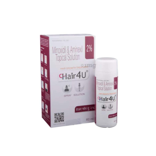 Hair4U 2% (Minoxidil) branded carton and bottle pack displayed together