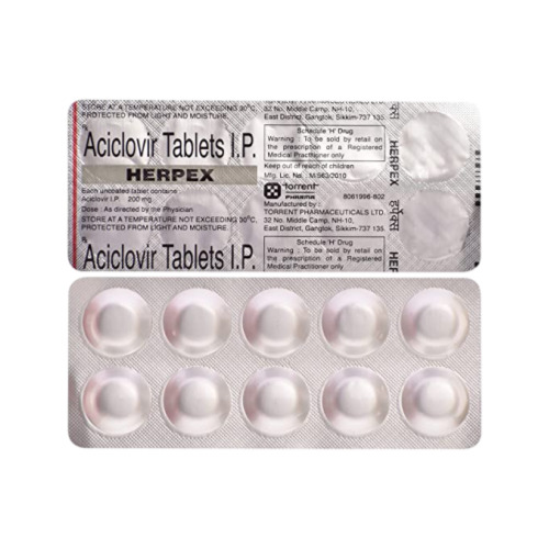 Herpex 200 tablets box with multiple blister strips